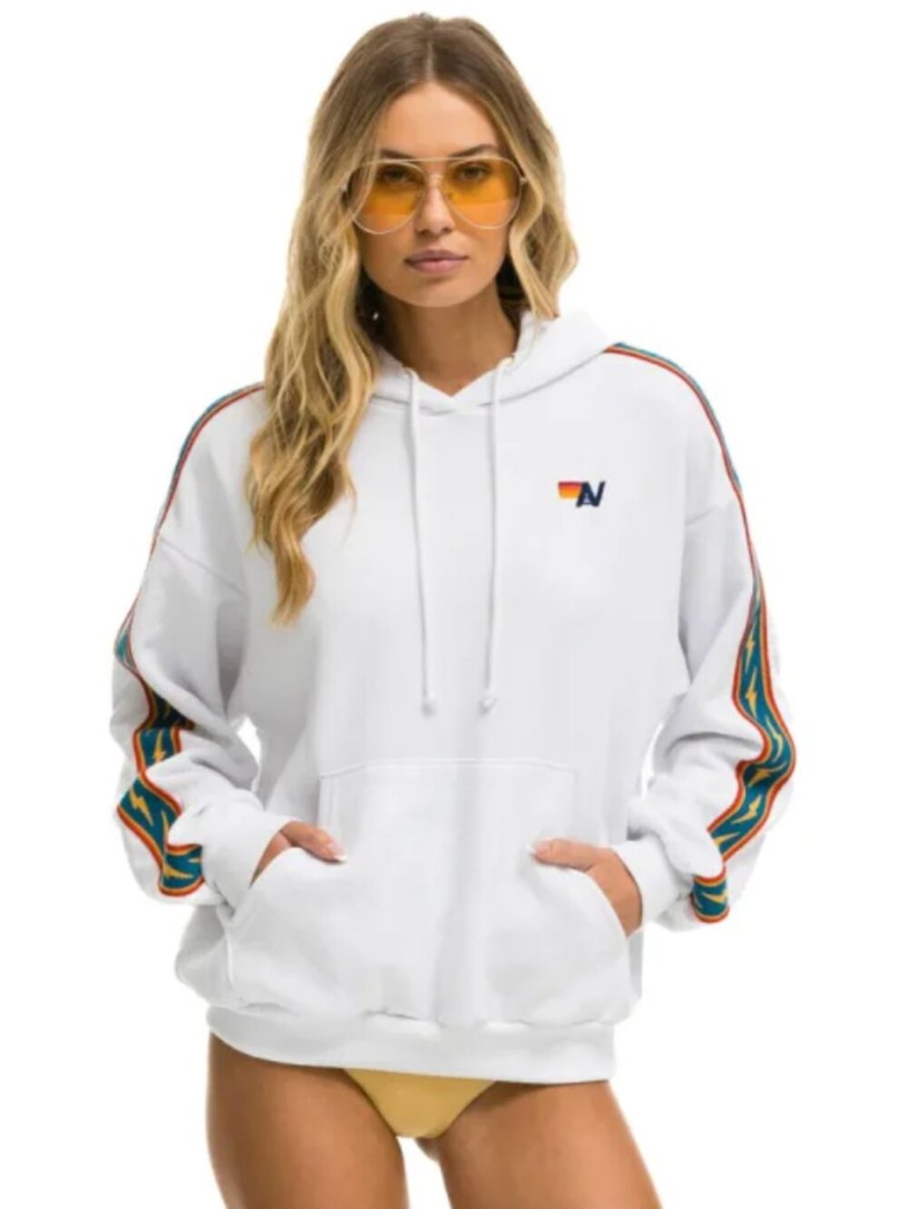 Aviator Nation Womens Bolt Stripe Relaxed Pullover Hoodie White XS